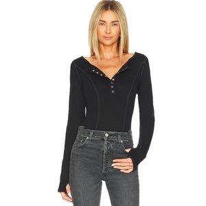 Free People Sloane Black Long Sleeve Bodysuit Size Medium